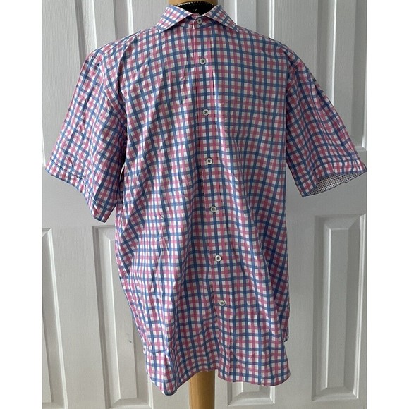 Bugatchi Uomo Men's Classic Fit Blue/Pink Plaid Short Sleeve Shirt *Unsized.Read - Picture 1 of 6